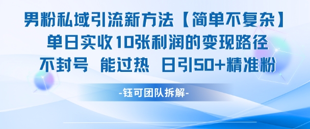 男粉私域引流新方法，单日收10张利润，日引流50+精准粉-小哥网