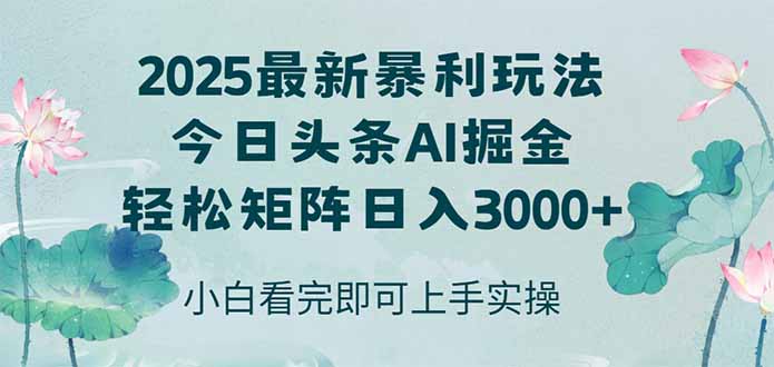 今日头条2025年最新暴利玩法，思路简单，复制粘贴，轻松实现矩阵日入3000+-小哥网