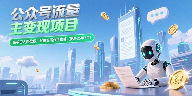 公众号流量主变现项目，新手日入四位数，含爆文写作全攻略(更新25年7月-小哥网