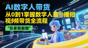 AI数字人带货，从0到1掌握数字人直播短视频带货全流程，在家就能做-小哥网