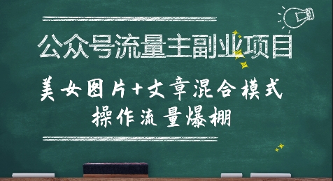 公众号流量主副业项目，美女图片+文章混合模式操作流量爆棚-小哥网