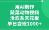 用Ai制作蔬菜动物视频，治愈系天花板，单日变现1k
