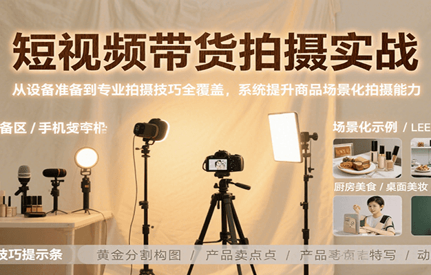 短视频带货拍摄实战，从设备准备到专业拍摄技巧全覆盖，系统提升商品场景化拍摄能力
