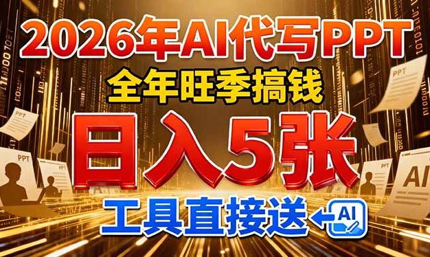 2026用AI代写 PPT，全年旺季搞钱，日入 5张，工具直接送！