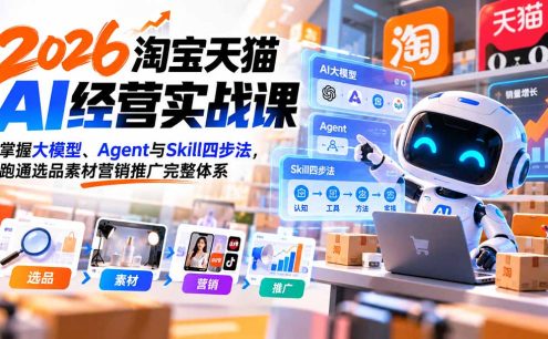 【无水印】2026淘宝天猫AI经营实战课：掌握大模型、Agent与Skill四步法，跑通选品素材营销推广完整体系