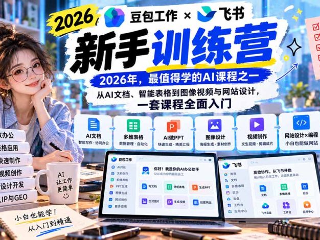 2026豆包工作+飞书新手训练营-9月新课:从AI文档、智能表格到图像视频与网站设计,一套课程全面入门