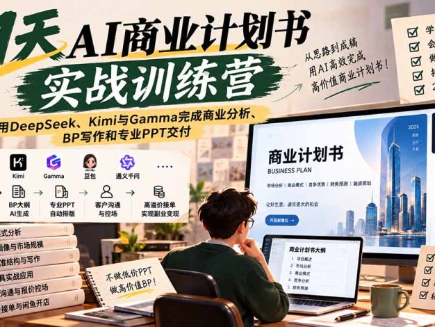 【无水印】21天AI商业计划书实战训练营:用DeepSeek、Kimi与Gamma完成商业分析、BP写作和专业PPT交付
