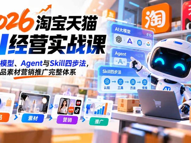 【无水印】2026淘宝天猫AI经营实战课:掌握大模型、Agent与Skill四步法,跑通选品素材营销推广完整体系