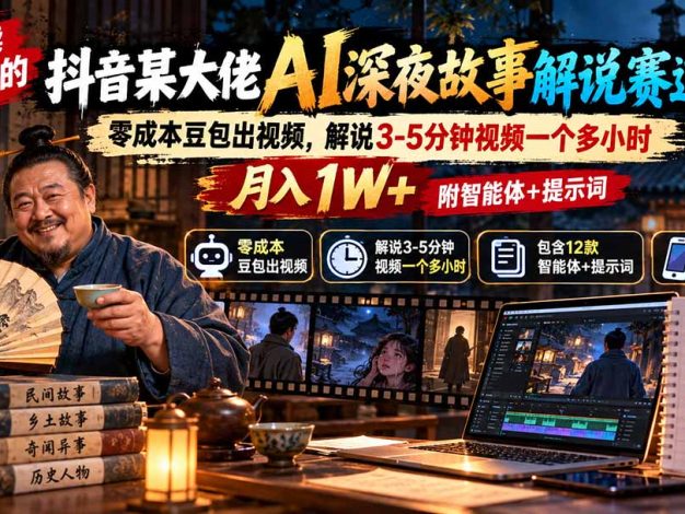 外面卖699的抖音某大佬AI深夜故事解说赛道:零成本豆包出视频,解说3-5分钟视频一个多小时,月入1W+附智能体+提示词
